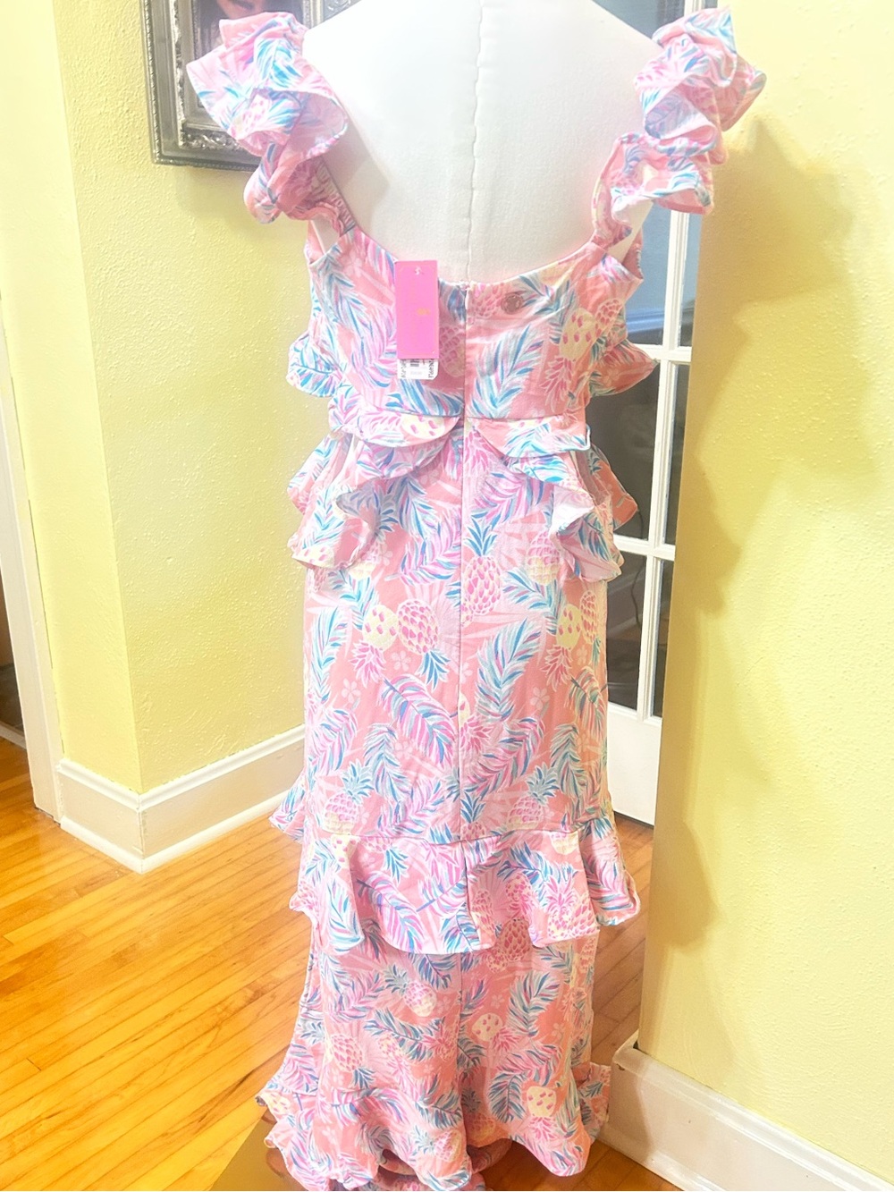 Simply Southern Pink Tropical Print Dress with Blue and Coral Accents - Picture 4 of 6